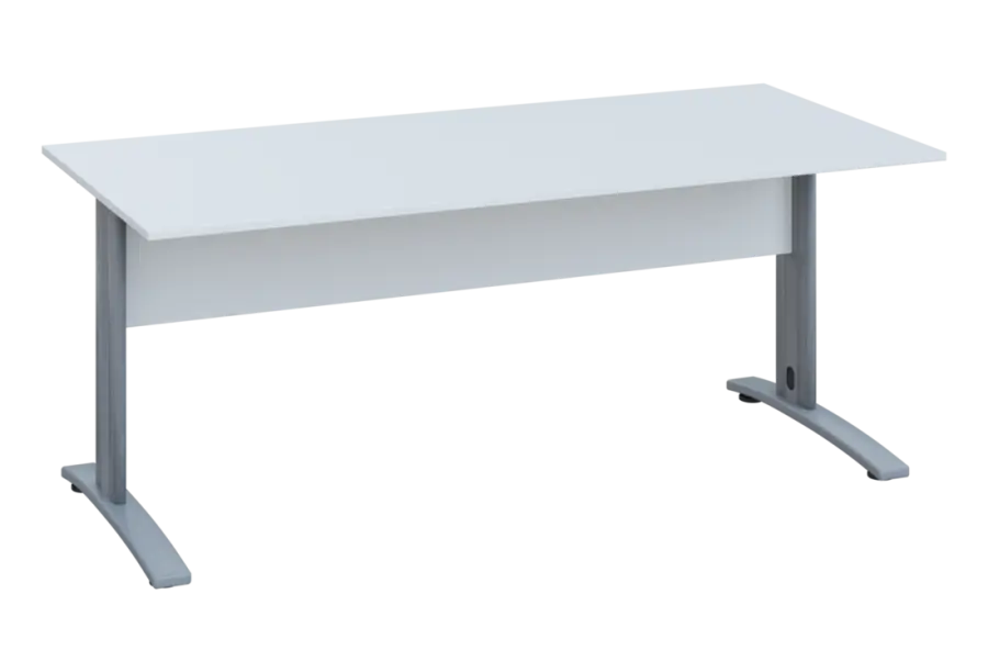 EPK 28 - 18 stůl kancelářský, kovová podnož stříbrná, deska 25 mm, široký 1800 mm, bílá